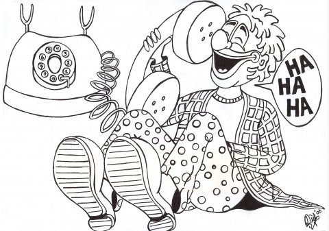 Kleurplaat Clown Jopie aan de telefoon