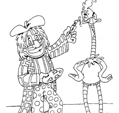 Kleurplaat Clown Jopie aan het schilderen