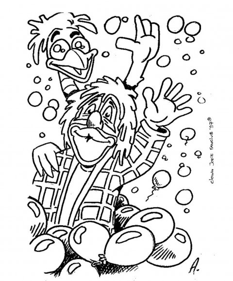 kleurplaat Clown Jopie en Piet de Kanariepiet