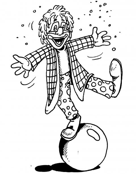 Kleurplaat Clown Jopie op bal