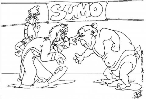 Kleurplaat Clown Jopie Sumo worstelen