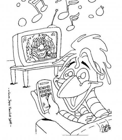 Kleurplaat Piet de Kanaripiet kijkt TV